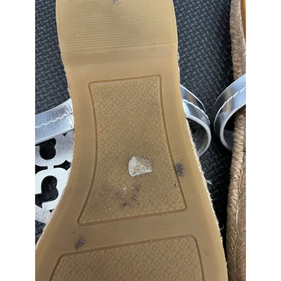 Tory Burch Women's Miller Leather Thong Espadrille Sandals in silver Size 9.5 - Picture 7 of 9